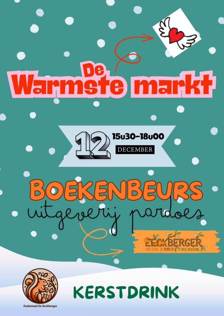 12 december 2025 organiseren we de warmste markt ten voordele van het goede doel. Boekenbeurs ten voordele van de school. Ook welkom op de kerstdrink van de ouderraad. 